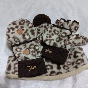 Kids girls, Gap hat and gloves Mitten brown and white  Size large